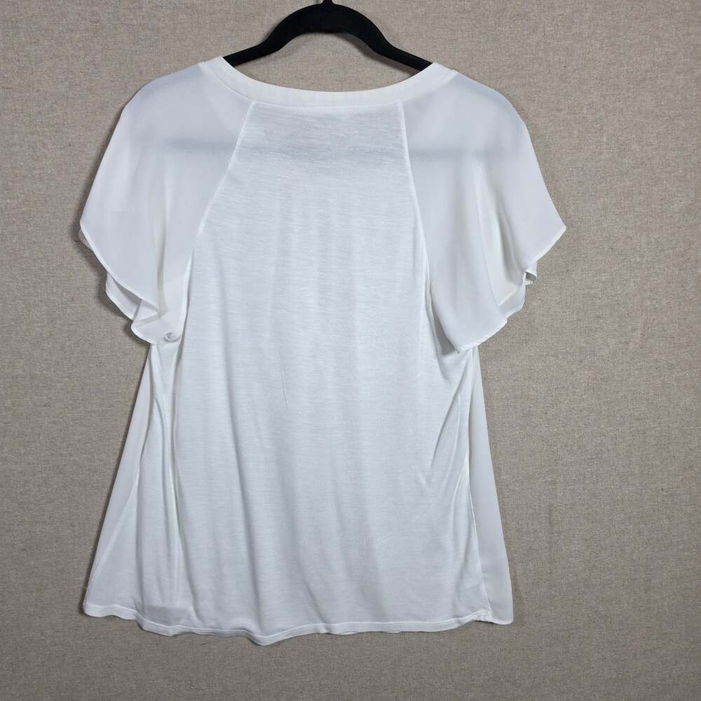 Loft Womens White Flutter Sleeve Blouse Size Med Petite Capsule - Picture 7 of 8